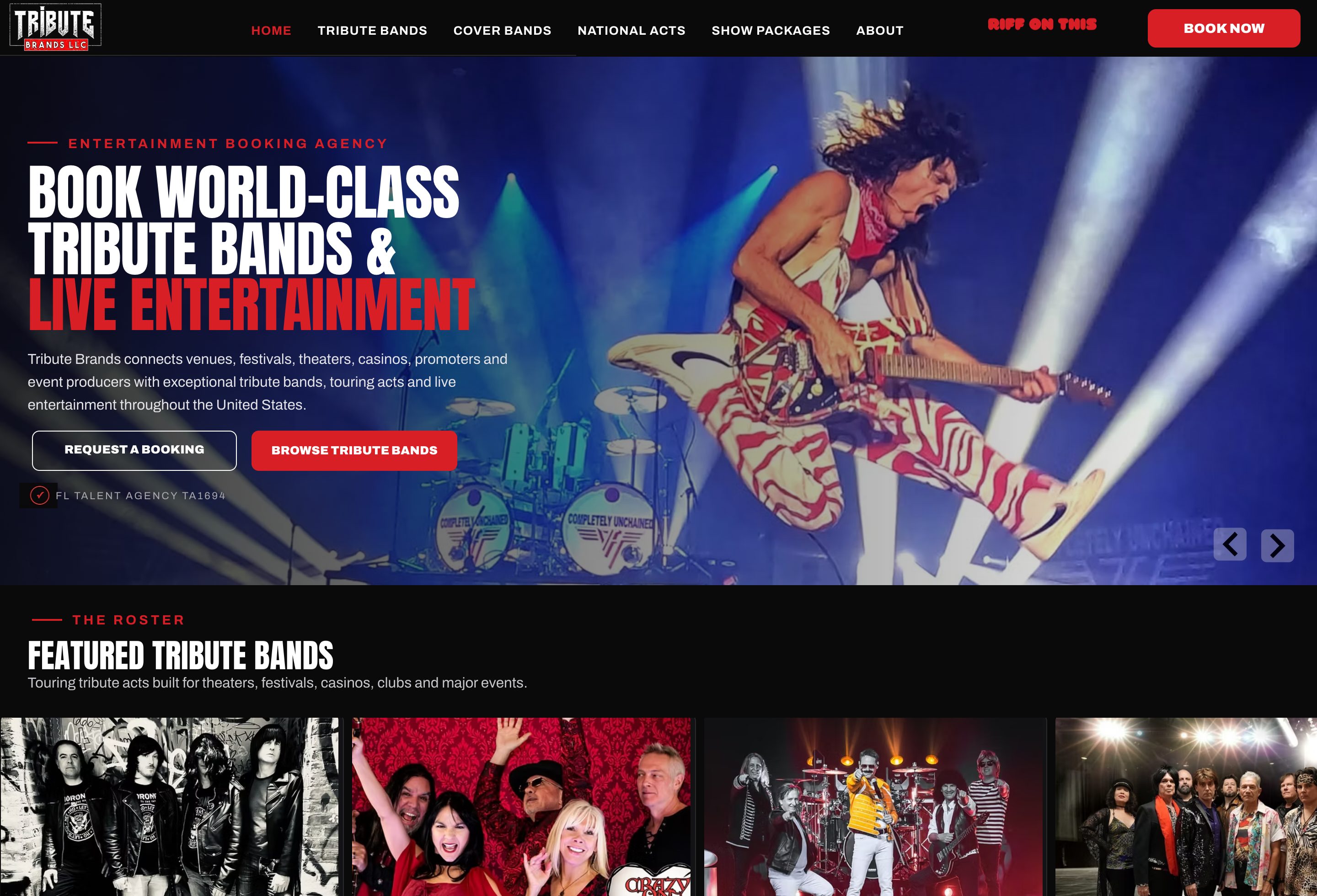 Tribute Brands homepage: Book world-class tribute bands and live entertainment, with Request a Booking and Browse Tribute Bands.