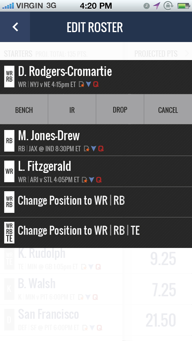 CBS Sports Fantasy — draft experience on mobile