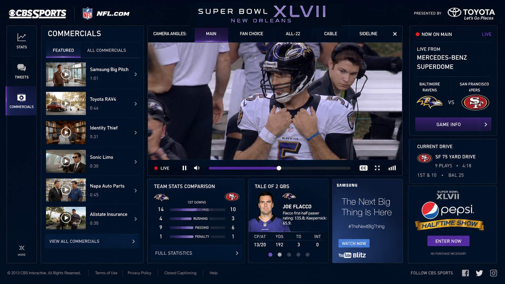 Super Bowl XLVII — live stats, play-by-play, and game tracker experience
