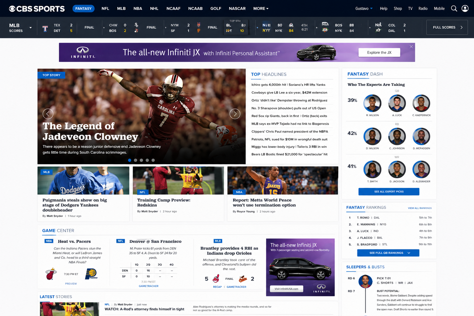 CBS Sports.com — information hierarchy and statistics accessibility